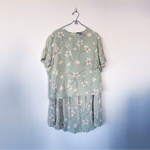 Vintage VTG Sag Harbor Green Floral Short Sleeve And Maxi Skirt 2 Piece Set